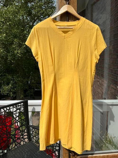Mooie maïsgele 100% katoenen zomerjurk. Korte mouw, maat 42., Kleding | Dames, Jurken, Zo goed als nieuw, Maat 42/44 (L), Geel