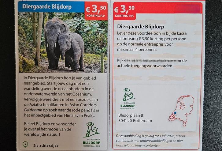 Diergaarde Blijdorp €3,50 korting p.p., Tickets en Kaartjes, Recreatie | Dierentuinen, Drie personen of meer, Kortingskaart