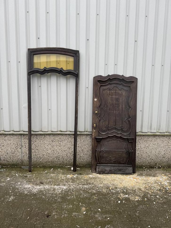 unieke antieke eiken voordeur met kozijn uit 1910, Doe-het-zelf en Verbouw, Deuren en Horren, Zo goed als nieuw, Buitendeur, 200 tot 215 cm