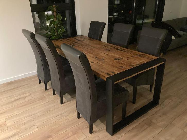 Eetkamerstoelen, zes stuks te koop, Huis en Inrichting, Stoelen, Gebruikt, Vijf, Zes of meer stoelen, Grijs, Ophalen