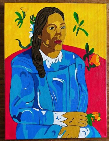Paul Gauguin: Vrouw met bloem - handgeschilderde REPRODUCTIE beschikbaar voor biedingen