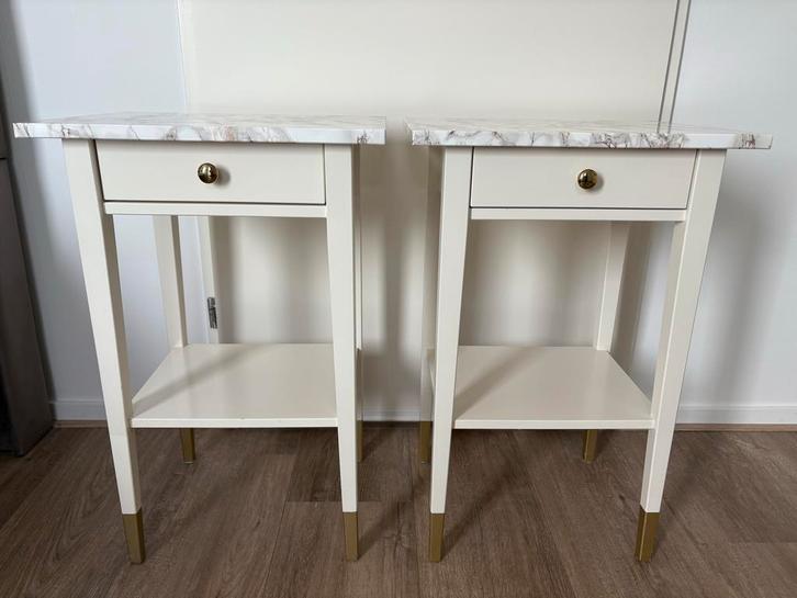 Set van 2 Nachtkastjes met Marmerlook, Huis en Inrichting, Slaapkamer | Nachtkastjes, Zo goed als nieuw, 55 tot 70 cm, Minder dan 45 cm