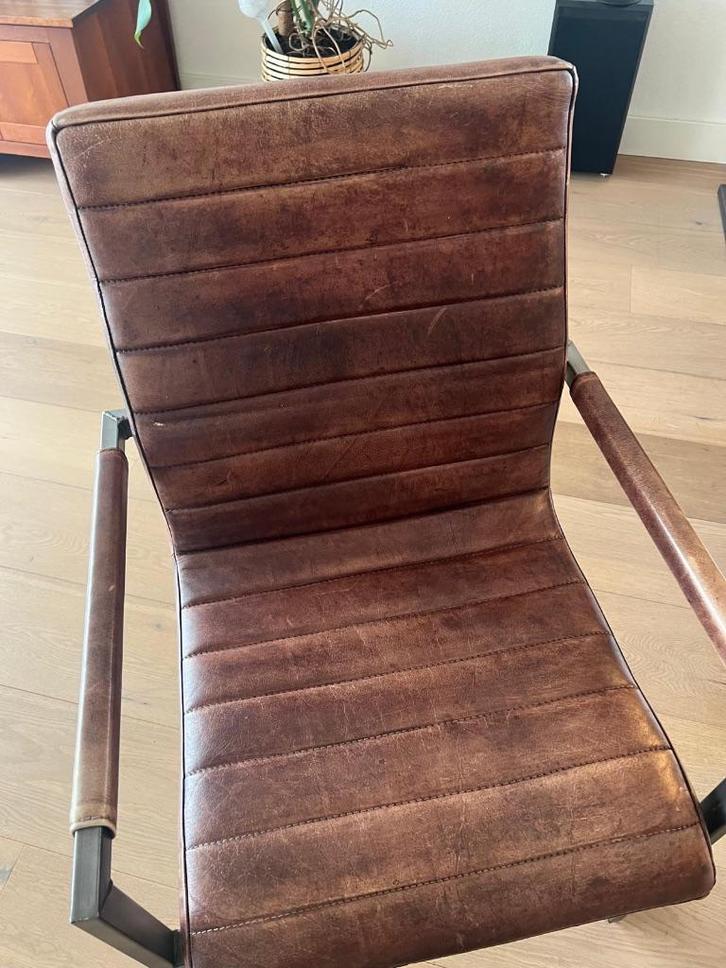 4 Eetkamerstoelen, Huis en Inrichting, Stoelen, Gebruikt, Vier, Leer, Metaal, Bruin, Ophalen