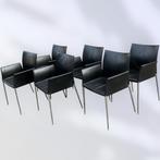 6 Zanotta Lia Design Stoelen - zwart leder, Ophalen, Gebruikt, Zwart, Huysmans