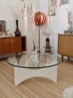 Vintage salontafel space age 70s wit / glas rond, Ophalen, Gebruikt, 50 tot 100 cm, .