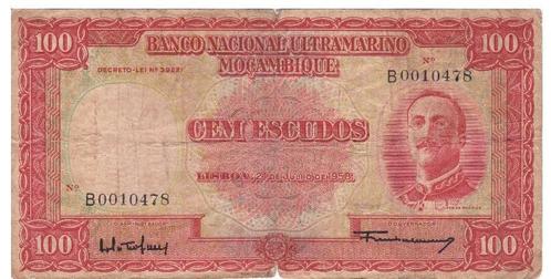 Mozambique, 100 Escudos, 1958, Postzegels en Munten, Bankbiljetten | Afrika, Los biljet, Overige landen, Ophalen of Verzenden