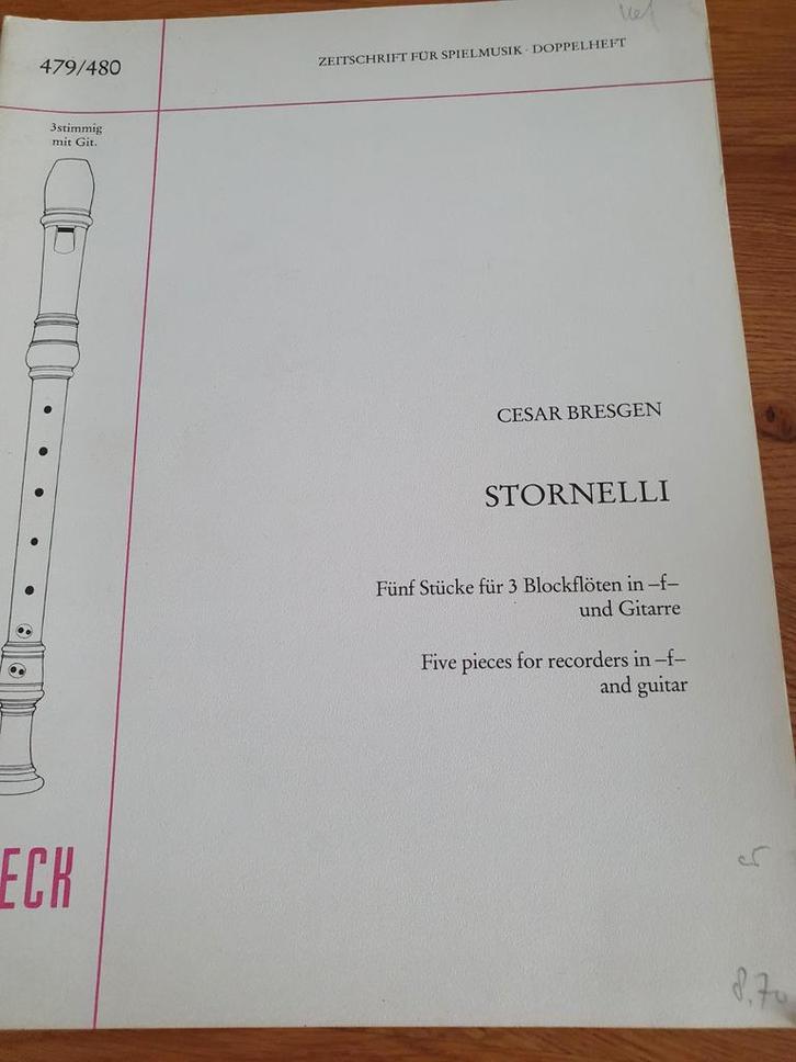Cesar Bresgen - Stornelli - Blokfluit & Gitaar, Muziek en Instrumenten, Bladmuziek, Gebruikt, Overige soorten, Klassiek, Gitaar