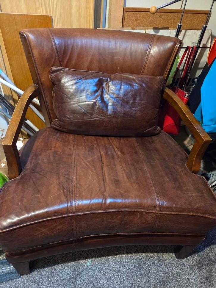 Luxe leren fauteuil, Huis en Inrichting, Banken | Sofa's en Chaises Longues, Gebruikt, Eenpersoons, Minder dan 150 cm, 75 tot 100 cm