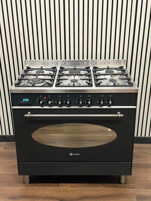Luxe M-System Fornuis antraciet 6 pits multi oven 90 cm, Witgoed en Apparatuur, Fornuizen, Zo goed als nieuw, Vrijstaand, Gas