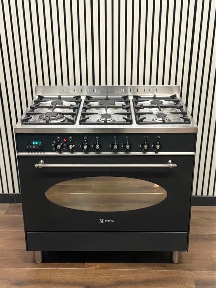Luxe M-System Fornuis antraciet 6 pits multi oven 90 cm, Witgoed en Apparatuur, Fornuizen, Zo goed als nieuw, Vrijstaand, Gas