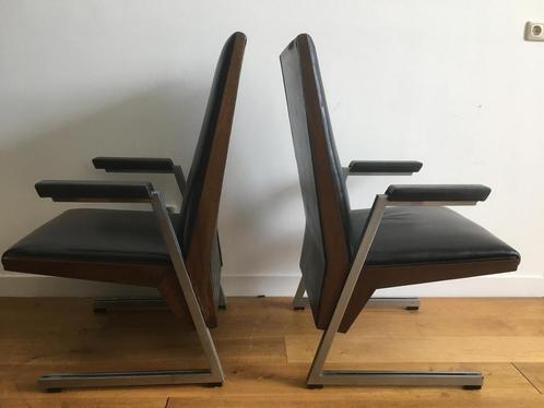 Vintage 2 leren design fauteuils, Huis en Inrichting, Stoelen, Gebruikt, Twee, Leer, Zwart, Ophalen