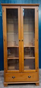 Grote grenen vitrinekast met planken en glasplaten, Ophalen, Gebruikt, Met deur(en), 50 tot 100 cm