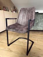 Eetkamerstoelen taupe/grijs (set van 4), Huis en Inrichting, Stoelen, Ophalen, Gebruikt, Microfiber / Staal, Metaal