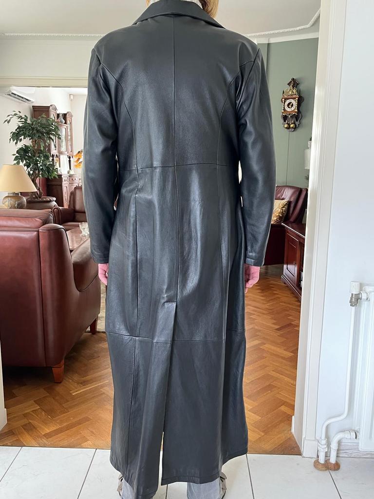Lange zwarte leren jas, Kleding | Dames, Jassen | Winter, Ophalen of Verzenden, Zo goed als nieuw, Zwart