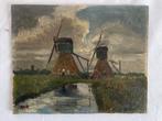Schilderij olieverf op karton molens, Antiek en Kunst, Kunst | Schilderijen | Klassiek, Ophalen of Verzenden