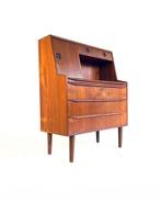 Vintage teakhouten Deense secretaire, jaren ‘60, Huis en Inrichting, Ophalen of Verzenden, Zo goed als nieuw, Vintage retro buisframe design rotan webbing papercord deens