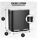 Bayt Prullenbak - Prullenbak 60 Liter (2x30) - Zwart, Ophalen, 50 tot 75 cm, Nieuw, 40 liter of meer