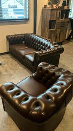 Springvale chesterfield bank en fauteuil, Huis en Inrichting, Minder dan 75 cm, Gebruikt, Leer, Ophalen