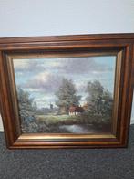 Olieverfschilderij Hollands Landschap met Molen 83x70, Antiek en Kunst, Kunst | Schilderijen | Klassiek, Ophalen