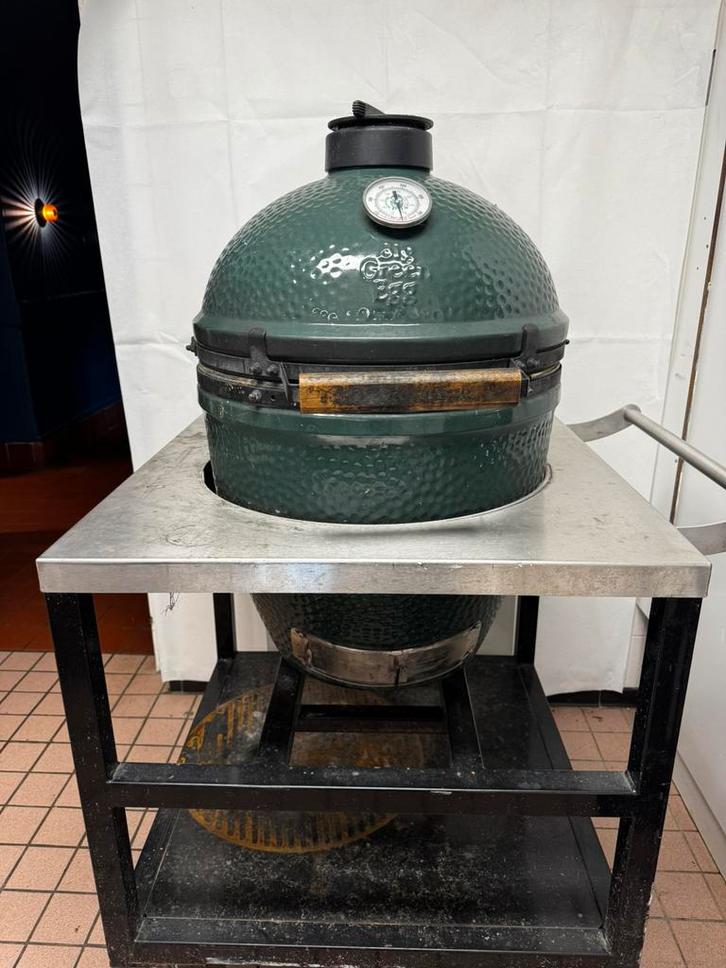 Big Green Egg Large op degelijke RVS car, Tuin en Terras, Houtskoolbarbecues, Gebruikt, Met accessoires, Ophalen
