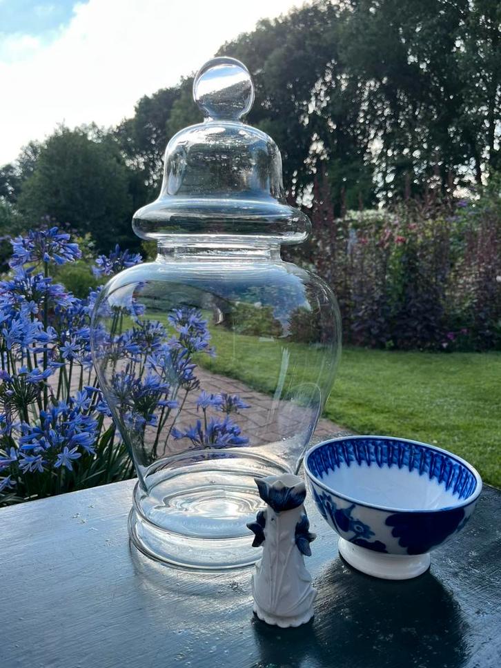 Glazen ‘Delfts blauw’ vaas, keramiek, kintsugi, Antiek en Kunst, Antiek | Glas en Kristal, Ophalen of Verzenden