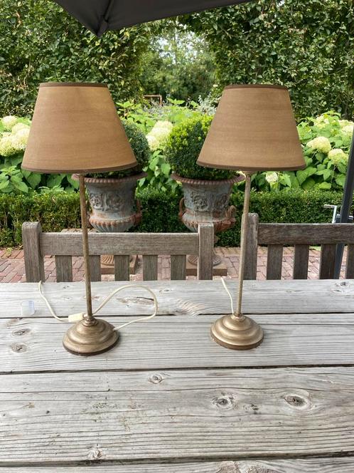 Set van 2 Crème Schemerlampjes met Gouden Accenten, Huis en Inrichting, Lampen | Tafellampen, Zo goed als nieuw, Minder dan 50 cm