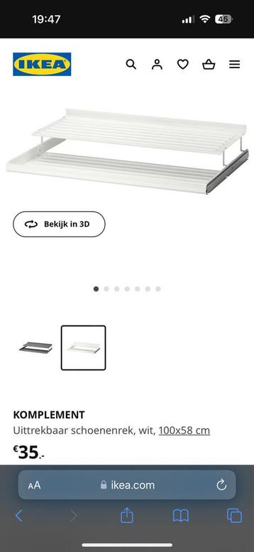 IKEA komplement uittrekbaar schoenenrek wit