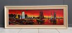60 jaren avondrood schilderij met boten verf schilderij, Ophalen, Gebruikt, Schilderij, 100 tot 125 cm