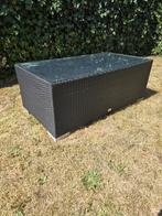 Zwart rotan tuin tafel met glasplaat van Bois le duc., Tuin en Terras, Ophalen, Zo goed als nieuw