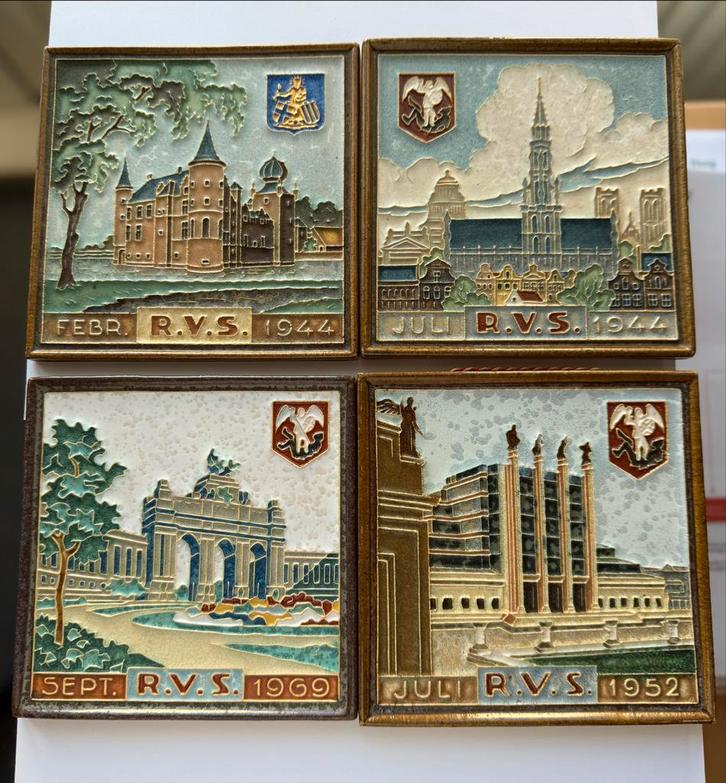 Cloisonne tegels Porceleyne Fles Delft - Set van 4, Antiek en Kunst, Antiek | Wandborden en Tegels, Ophalen of Verzenden