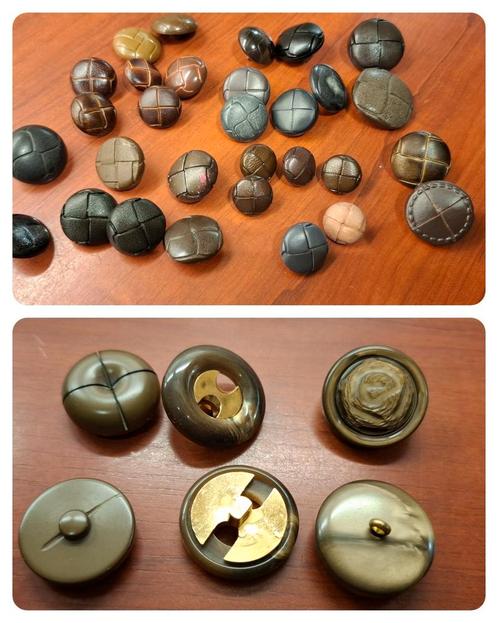 Vintage Knopen Partij - Bruin/Grijs Lederlook, Hobby en Vrije tijd, Naaien en Fournituren, Gebruikt, Knoop of Knopen, Ophalen of Verzenden