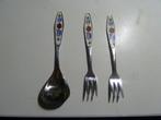 Boerenbont suikerschepje en twee gebak vorkjes, Huis en Inrichting, Ophalen of Verzenden, Gebruikt, Rvs of Chroom, Los bestek