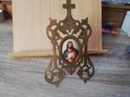 Antiek koperen frame met porcelein afbeelding van Christus, Antiek en Kunst, Ophalen of Verzenden