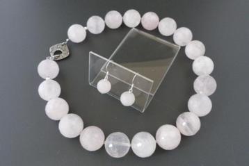ROZENKWARTS (20 mm) ketting/oorhanger-set beschikbaar voor biedingen