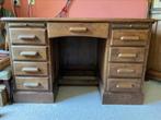 klassiek bureau van eikenhout met leren bureaublad, Antiek en Kunst, Ophalen