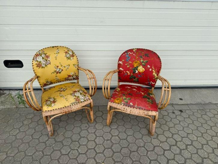 2 Vintage Rotan Stoelen Jaren '50, Antiek en Kunst, Antiek | Meubels | Stoelen en Banken, Ophalen