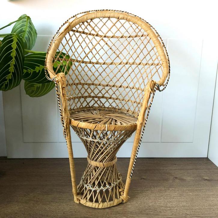 Mini Peacock Pauwenstoel - Boho Interieur, Huis en Inrichting, Stoelen, Zo goed als nieuw, Eén, Riet of Rotan, Bruin, Ophalen of Verzenden