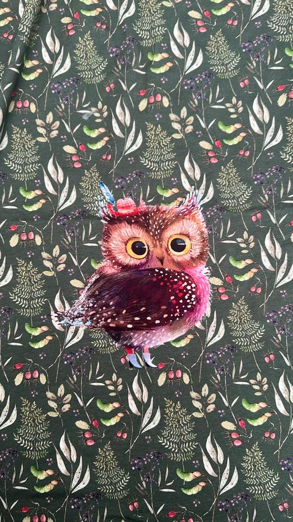 Owl tricot paneel voor en achterkant, Hobby en Vrije tijd, Stoffen en Lappen, Zo goed als nieuw, Katoen, 120 cm of meer, 30 tot 200 cm