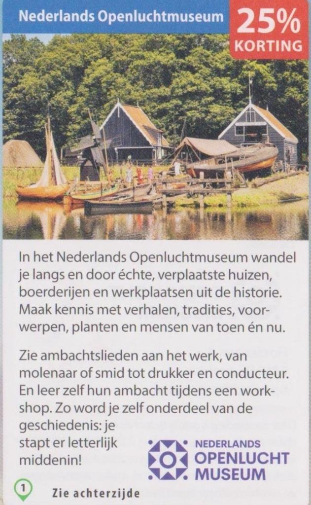 Nederlands Openluchtmuseum, Arnhem. 25% korting., Tickets en Kaartjes, Musea, Drie personen of meer, Kortingskaart