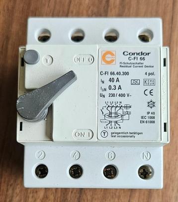 Aardlekschakelaar / Condor / 40 A / 0.3 A / 4-polig beschikbaar voor biedingen