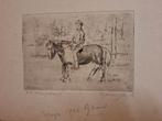 Ets van paard met ruiter, gesigneerd, Antiek en Kunst, Ophalen of Verzenden