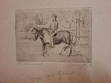 Ets van paard met ruiter, gesigneerd beschikbaar voor biedingen