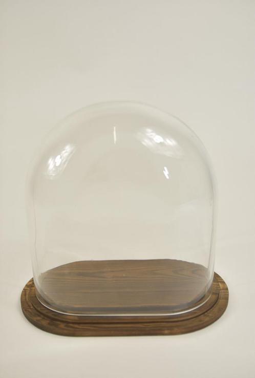 Stolp ovaal S helder glas bruin houten plateau, Huis en Inrichting, Woonaccessoires | Stolpen, Nieuw, Ophalen of Verzenden