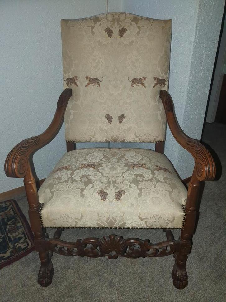 Antieke Stoel met Luipaardmotief, Antiek en Kunst, Antiek | Meubels | Stoelen en Banken, Ophalen of Verzenden