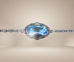Unieke ART DECO zilveren armband topaasblauwe paste!, Met kristal, Verzenden, Zo goed als nieuw, X