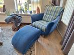 Blauwe relaxstoel relaxfauteuil stoel fauteuil voetenbank, Ophalen, Gebruikt, 75 tot 100 cm, 50 tot 75 cm
