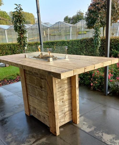 Vuurtafel bartafel tuintafel hangtafel sloophout balken., Tuin en Terras, Vuurtafels, Nieuw, Ophalen of Verzenden