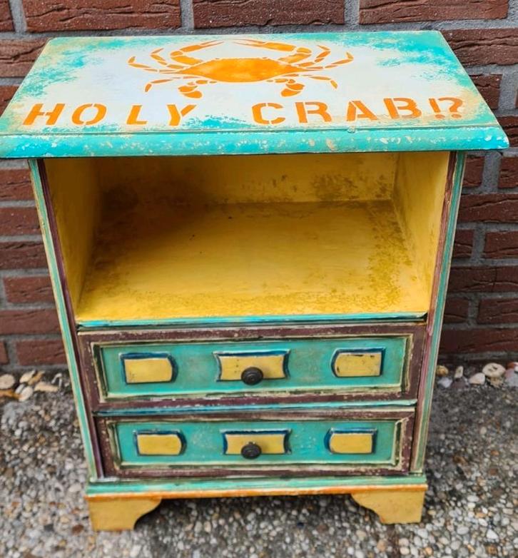 Vrolijk boho halkastje nachtkastje Holy Crab  beach ibiza, Huis en Inrichting, Kasten | Ladekasten, Zo goed als nieuw, Minder dan 100 cm
