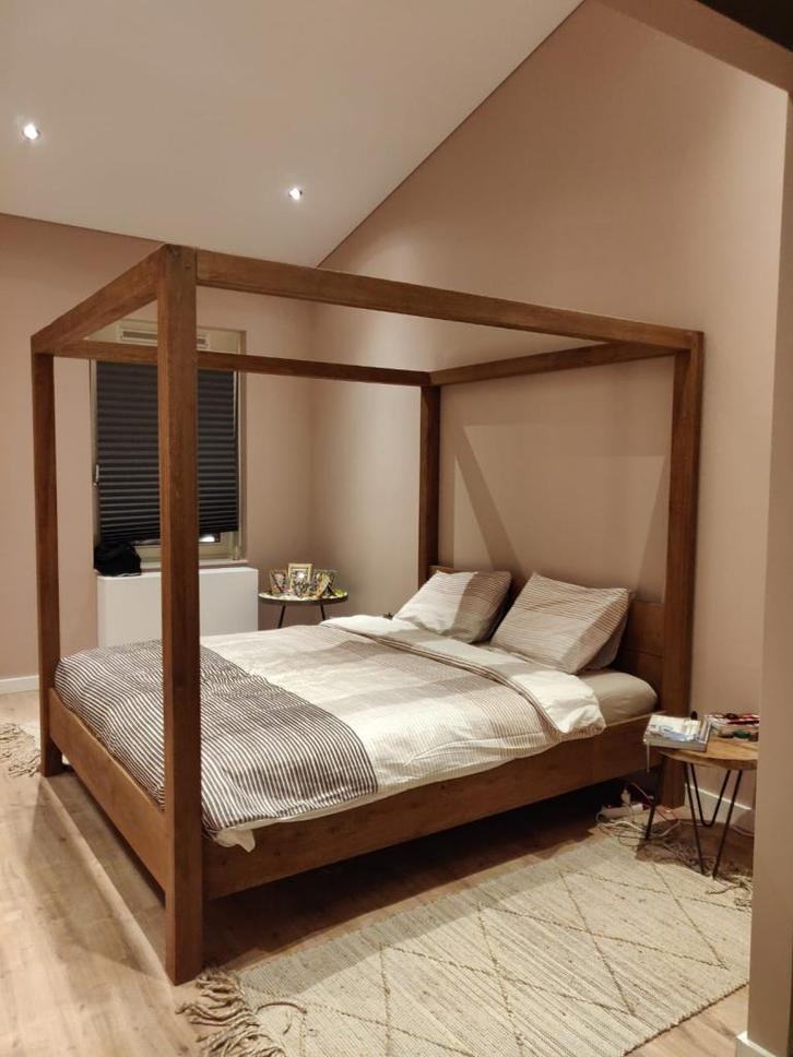 Hemelbed MASSIEF EIKENHOUT, Huis en Inrichting, Slaapkamer | Bedden, Nieuw, Tweepersoons, 180 cm, 200 cm, Hout, Bruin, Ophalen of Verzenden