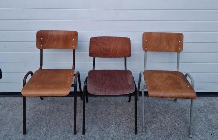 4 x Mix schoolstoelen vintage cafe stoelen Gispen Ahrend, Huis en Inrichting, Stoelen, Zo goed als nieuw, Vijf, Zes of meer stoelen